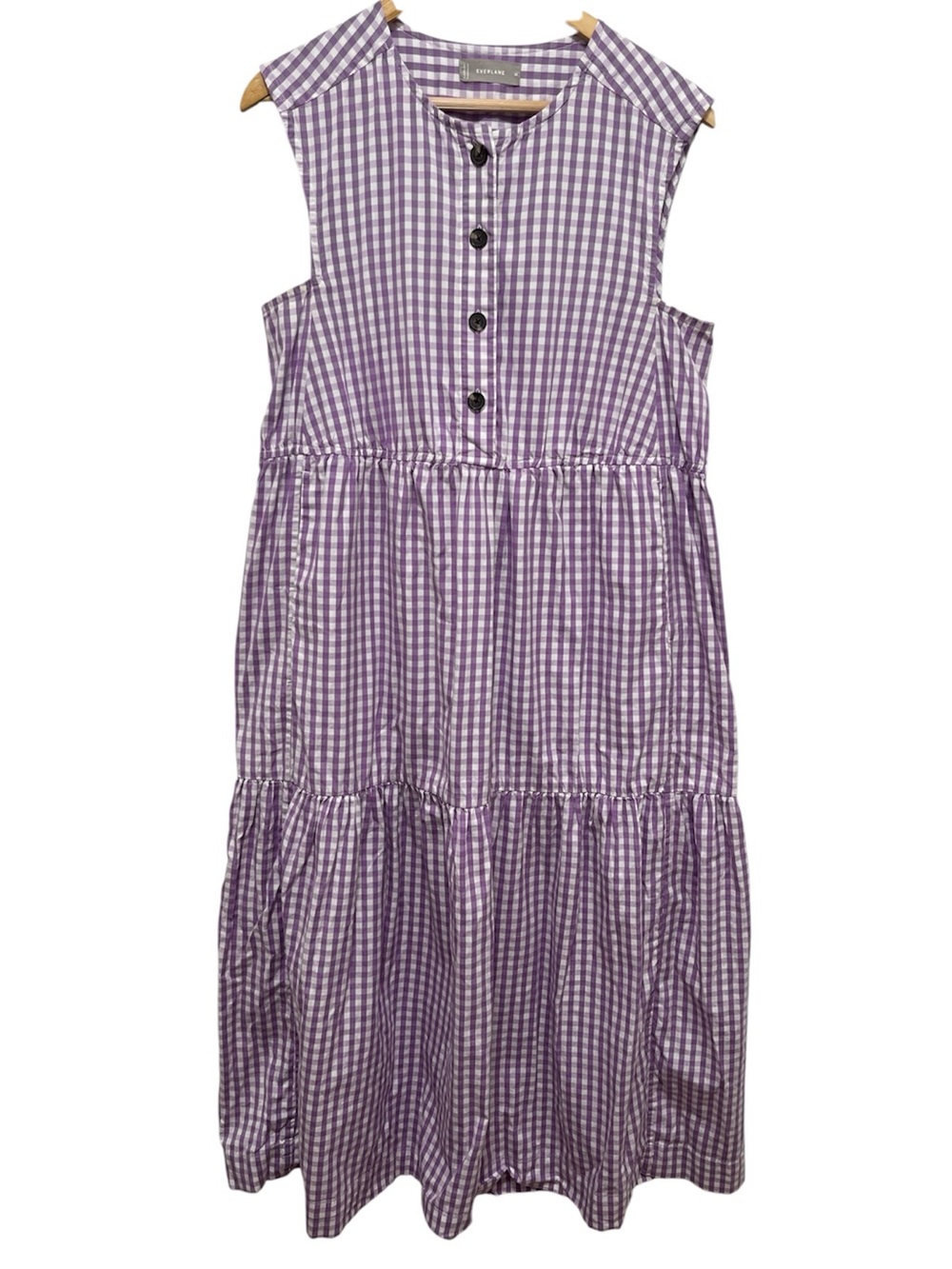 Everlane Orchid Gingham Tiered Maxi Cotton Dress Size Medium